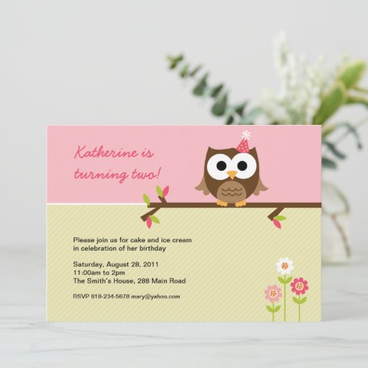 Owl Birthday Invitation Kaart (Staand voorkant)