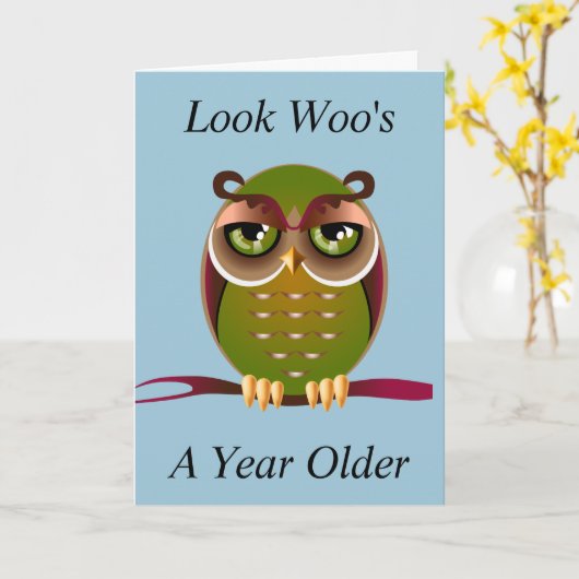 Owl Birthday Kaart (Gele Bloem)