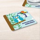 Owl Birthday Kartonnen Onderzetters (Schuin)