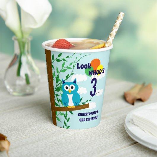 Owl Birthday Papieren Bekers (Insitu)