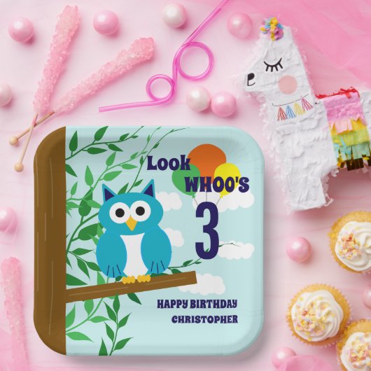 Owl Birthday Papieren Bordje (Feest)