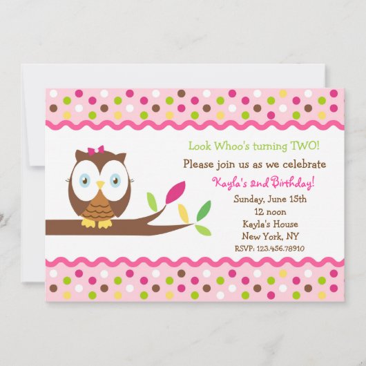 Owl Birthday Party Baby Shower Invitations Kaart (Voorkant)