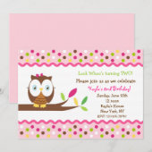 Owl Birthday Party Baby Shower Invitations Kaart (Voorkant / Achterkant)