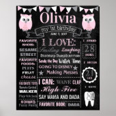 Owl Birthday Party chalkboard sign poster (Voorkant)
