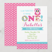 Owl Birthday Party Invitations for Girl Kaart (Voorkant / Achterkant)