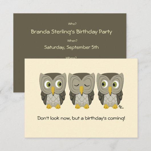 Owl Birthday Party Invite Kaart (Voorkant / Achterkant)