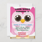 Owl Birthday Uitnodiging voor kinderen (Achterkant)