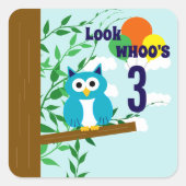 Owl Birthday Vierkante Sticker (Voorkant)
