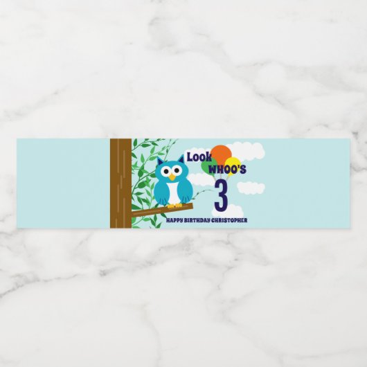 Owl Birthday Waterfles Etiket (Enkel label)