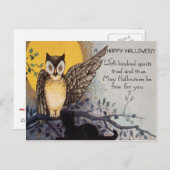 Owl Black Cat Full Moon Tree Naight Briefkaart (Voorkant / Achterkant)