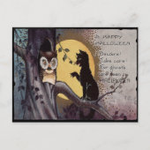 Owl Black Cat Full Moon Tree Naight Briefkaart (Voorkant)