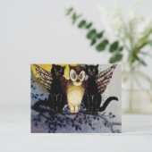 Owl Black Cat Full Moon Tree Naight Briefkaart (Staand voorkant)
