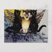 Owl Black Cat Full Moon Tree Naight Briefkaart (Voorkant)