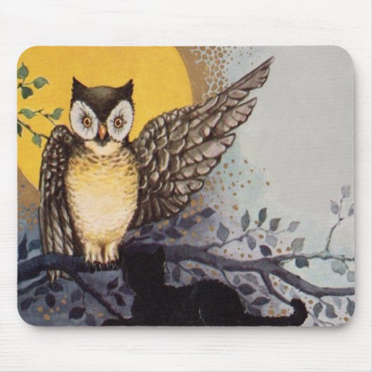 Owl Black Cat Full Moon Tree Naight Muismat (Voorkant)