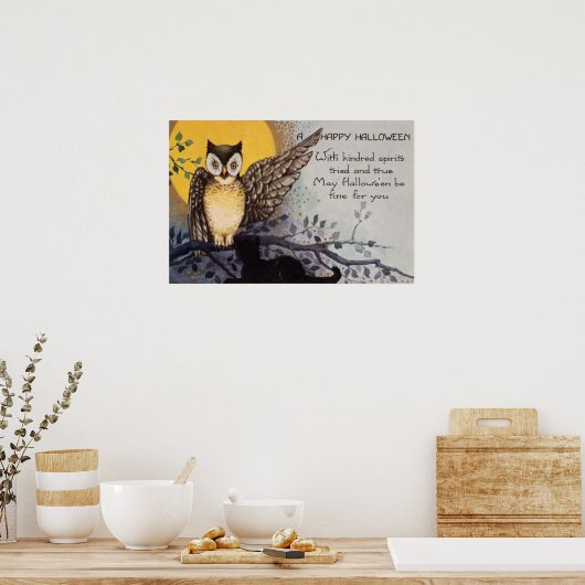 Owl Black Cat Full Moon Tree Naight Poster (Keuken)