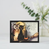 Owl Black Cat Full Moon Witch's Pet Broom Briefkaart (Staand voorkant)