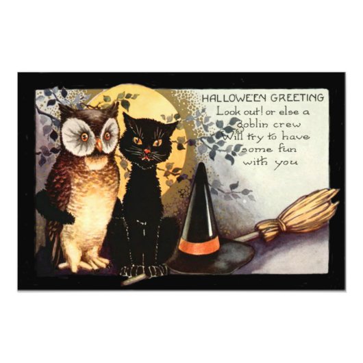 Owl Black Cat Full Moon Witch's Pet Foto Afdruk (Voorkant)