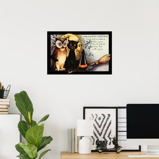 Owl Black Cat Full Moon Witch's Pet Poster (Thuiskantoor)