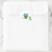 Owl: blauw en Oranje Ronde Sticker (Tas)