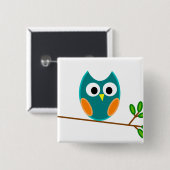 Owl: blauw en Oranje Vierkante Button 5,1 Cm (Voorkant /achterkant)