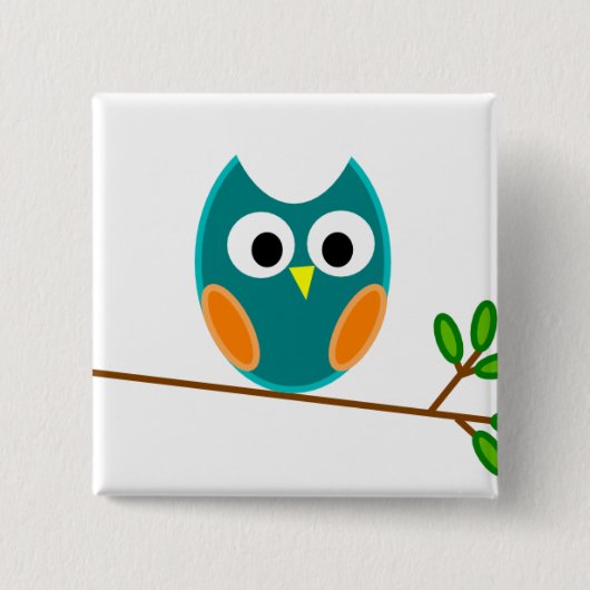 Owl: blauw en Oranje Vierkante Button 5,1 Cm (Voorkant)