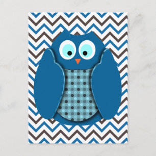 Owl - Blauw met pooldots Briefkaart
