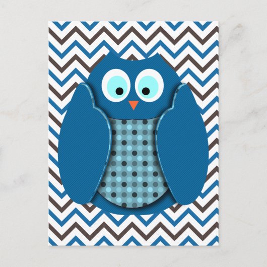 Owl - Blauw met pooldots Briefkaart (Voorkant)