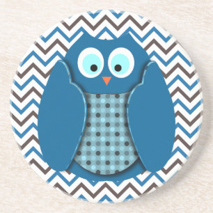 Owl - Blauw met pooldots Zandsteen Onderzetter