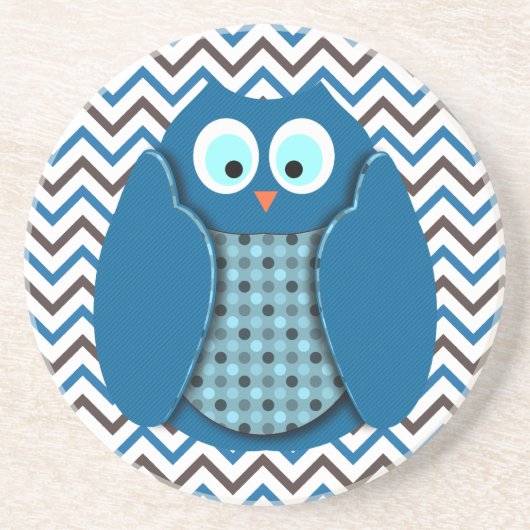 Owl - Blauw met pooldots Zandsteen Onderzetter (Voorkant)