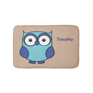 Owl Blue en Aqua Personalized Badmat