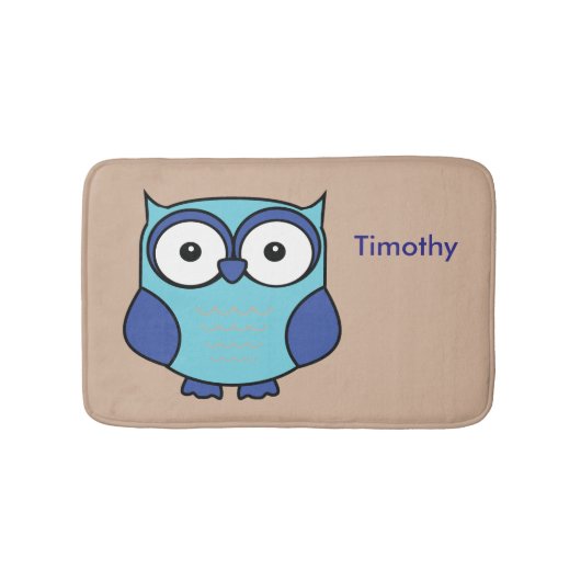 Owl Blue en Aqua Personalized Badmat (Voorkant)