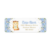 Owl Blue Floral Baby shower Boy Birthday Adres Etiket (Voorkant)