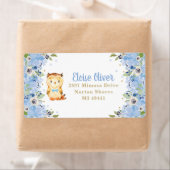 Owl Blue Floral Baby shower Boy Birthday Adres Etiket (Insitu)