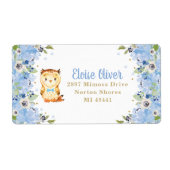 Owl Blue Floral Baby shower Boy Birthday Adres Etiket (Voorkant)