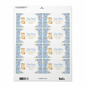 Owl Blue Floral Baby shower Boy Birthday Adres Etiket (Full Sheet)