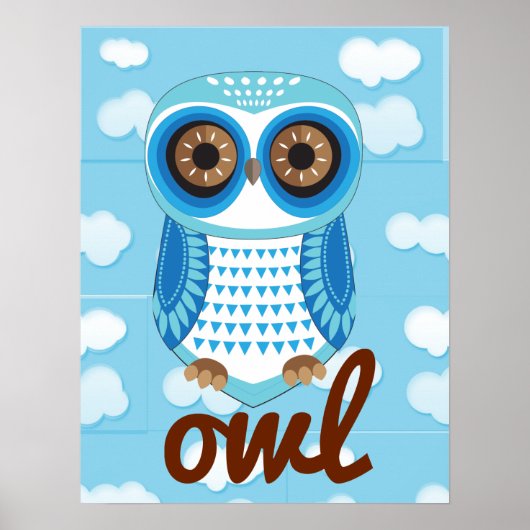 Owl Blue Poster met letter (Voorkant)