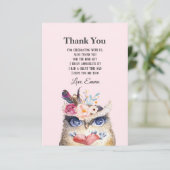 OWL, bohaan, boho floral Bedankkaart (Staand voorkant)