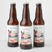 OWL, bohaan, boho floral Bier Etiket (Flessen)