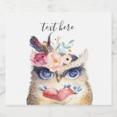 OWL, bohaan, boho floral Bier Etiket (Enkel label)