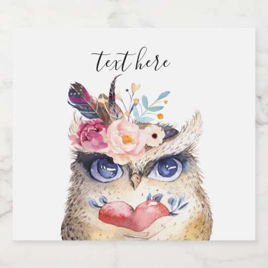 OWL, bohaan, boho floral Bier Etiket (Enkel label)