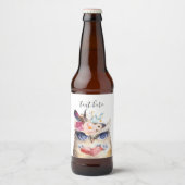 OWL, bohaan, boho floral Bier Etiket (Voorkant)