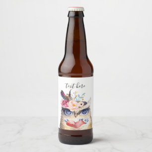 OWL, bohaan, boho floral Bier Etiket