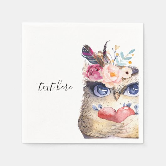 OWL, bohaan, boho floral Servet (Voorkant)