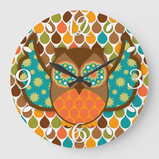 Owl Boheme Brown & Blauwgroen Clock Grote Klok (Voorkant)
