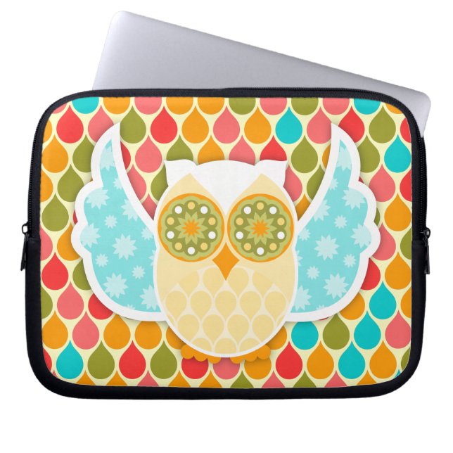 Owl Boheme White Laptop Sleeve (Voorkant)