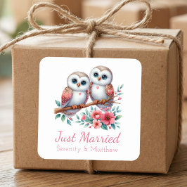 Owl Boho Rustic Country Woodland Just Married Vierkante Sticker