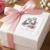 Owl Boho Rustic Country Woodland Just Married Vierkante Sticker