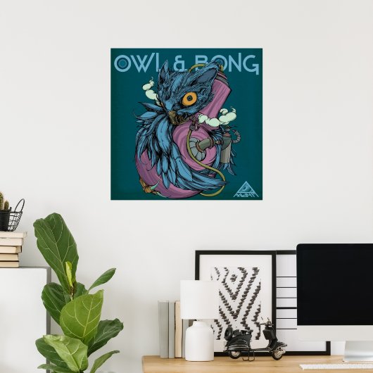 Owl & bong (blauw) POSTER (Thuiskantoor)