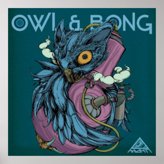 Owl & bong (blauw) POSTER