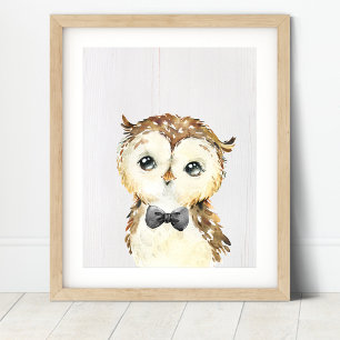 Owl Bowtie Woodland Nursery Art Print